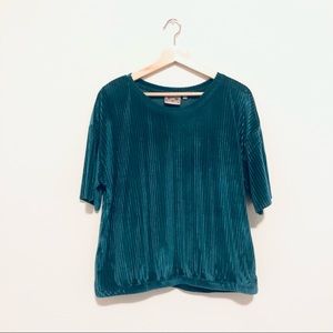 Dantelle Teal Ribbed Velvet Short Sleeve Top
